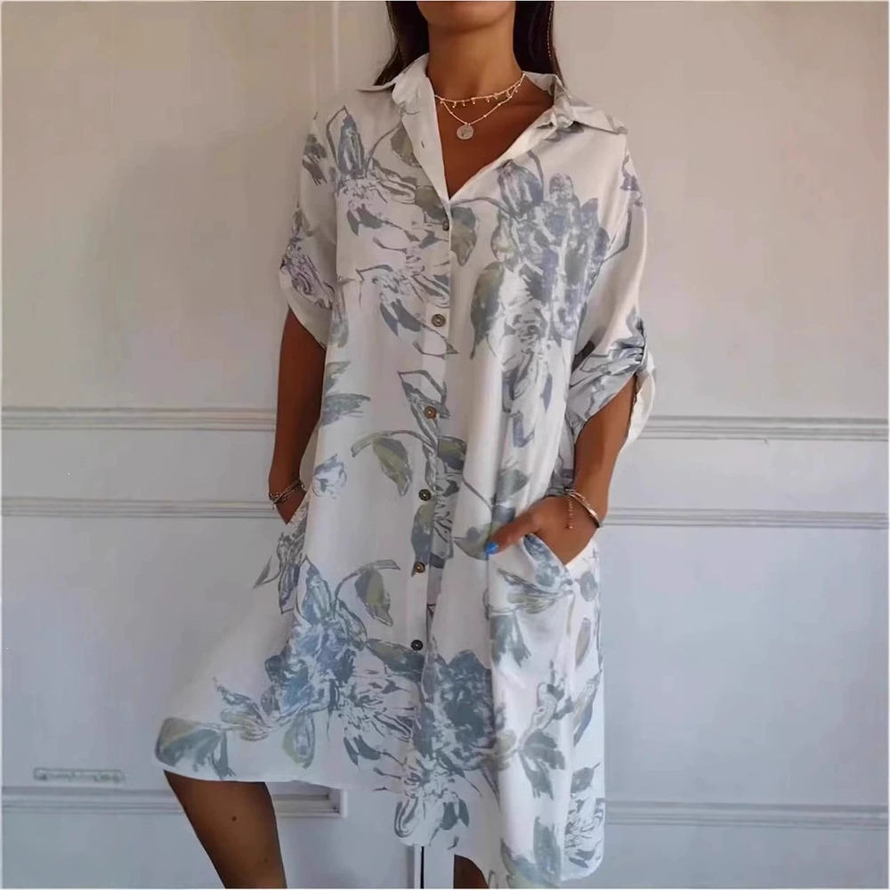 ZARA Colorful Floral Print Creative Pattern Fashion Versatile Long Sleeve Dress